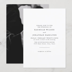 Invitación Moda Foto simple Boda Monograma blanco negro