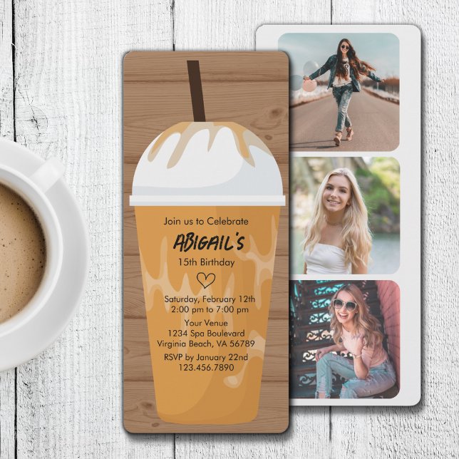 Invitación Moda fotográfica Fondo de madera Café helado Cumpl (Subido por el creador)
