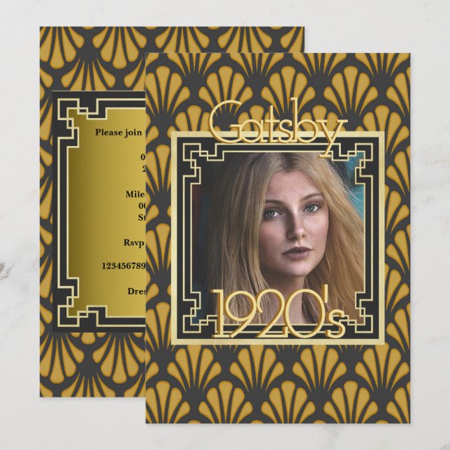 Invitación moda fotográfica Gatsby de estilo Art Deco de los  (Anverso / Reverso)