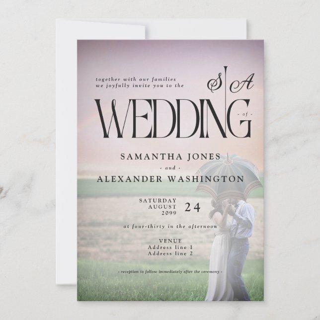 Invitación Moda fotográfica moderna de Vellum Boda en monogra (Anverso)