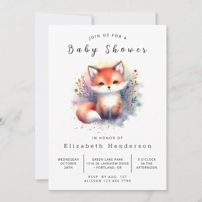 Invitación Moda Fox Ilustracion Fox Baby Shower (Anverso)