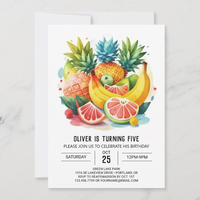 Invitación Moda Fruity Banana Cumpleaños (Anverso)