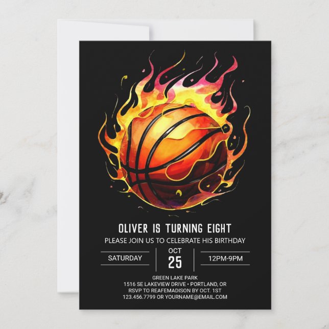Invitación Moda Fun Bohemian Baloncesto Cumpleaños (Anverso)