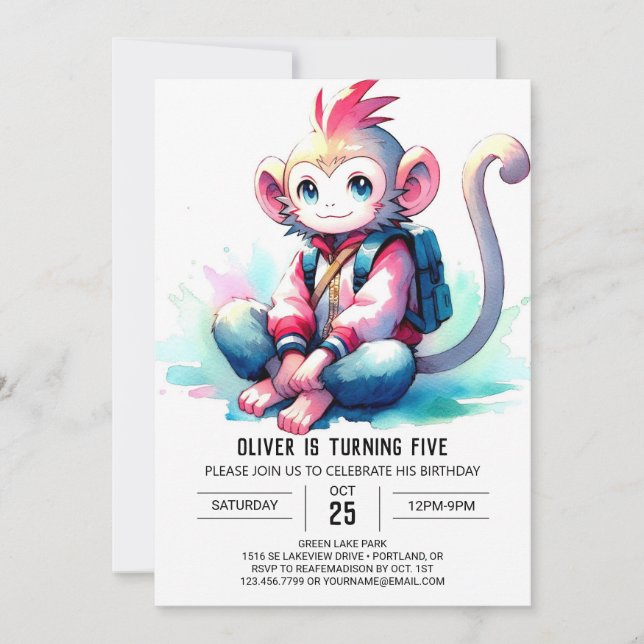 Invitación Moda Fun Monkey Cumpleaños (Anverso)