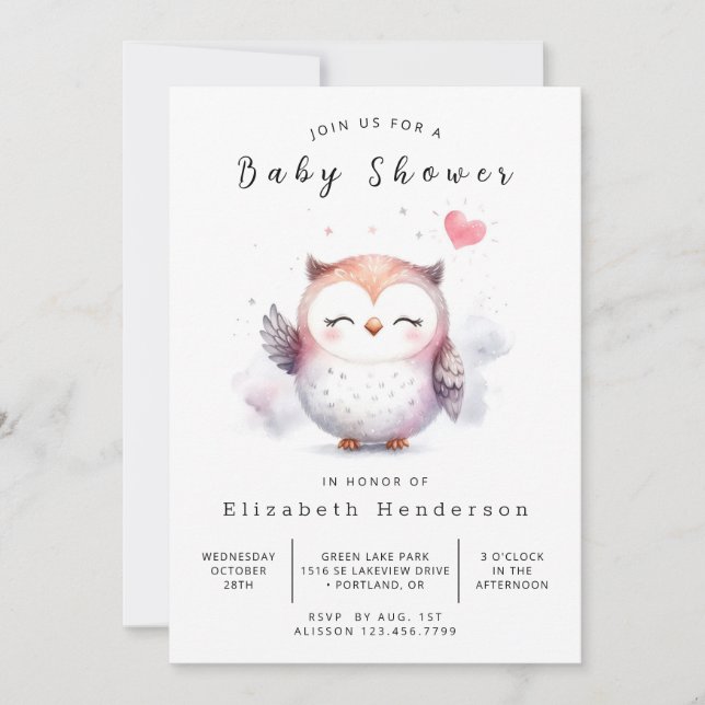 Invitación Moda Fun Owl Baby Shower (Anverso)