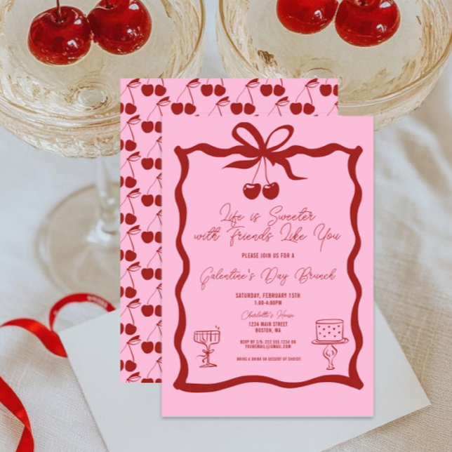 Invitación Moda Galentine en el día se inclina el rosa y el r (Life is Sweeter with Friends Like You Galentine's Day Brunch Invitation, Girls Night Out, Valentines)