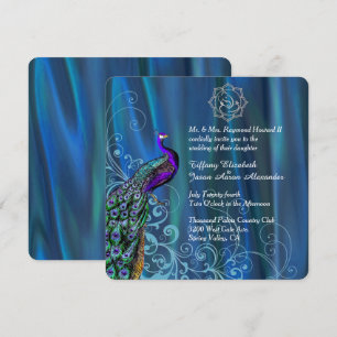 Invitación Moda Ganesha Blue Satin y Peacock Boda 