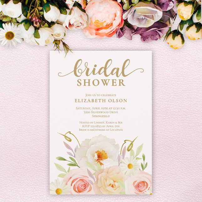 Invitación Moda Garden Floral Bridal Shower (Blush garden flowers bridal shower invitations, INSTANT DOWNLOAD and/or PRINTED)