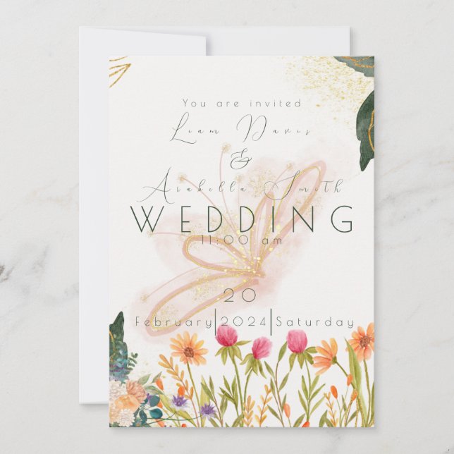 Invitación Moda Garden Sunrise Butterly Boda (Anverso)