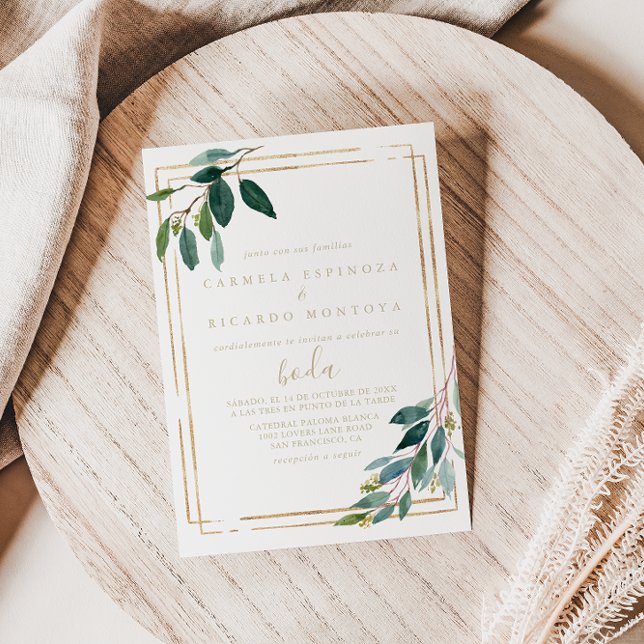 Invitación Moda geométrica de oro Eucalyptus Boda español (Subido por el creador)