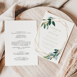 Invitación Moda geométrica de oro Foliage Back & Front Boda