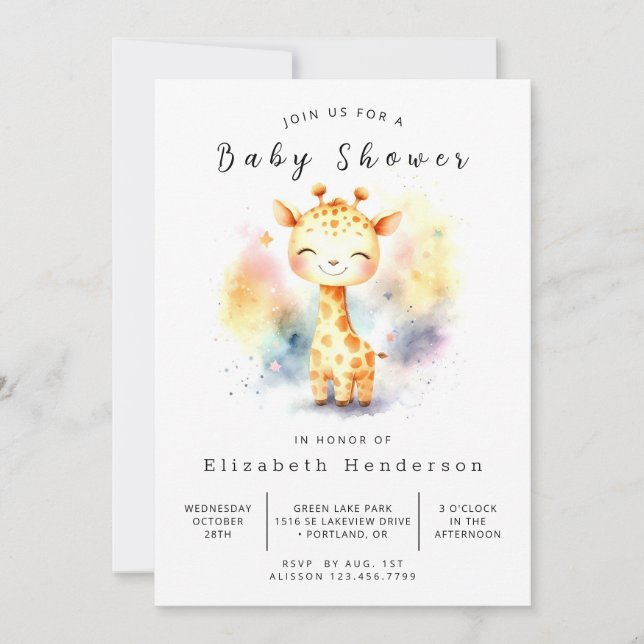 Invitación Moda Giraffe en línea Baby Shower (Anverso)