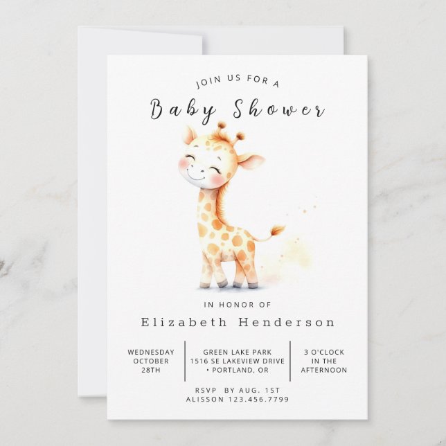 Invitación Moda Giraffe en línea Baby Shower (Anverso)