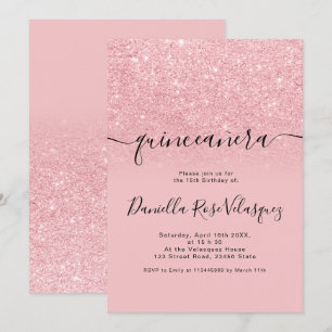 Invitación Moda giratoria purpurina chispas rosado oscuro qui