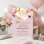 Invitación Moda Girly 40.ª fiesta de cumpleaños sorpresa<br><div class="desc">Moda con sorpresas color rosa y oro 4Oth cumpleaños,  con un montón de globos muy destellantes,  flores rosadas y falsos confeti de corazón dorado. La elegante plantilla de cumpleaños que es fácil de personalizar,  haciendo que esta invitación sea perfecta para cualquier edad.</div>