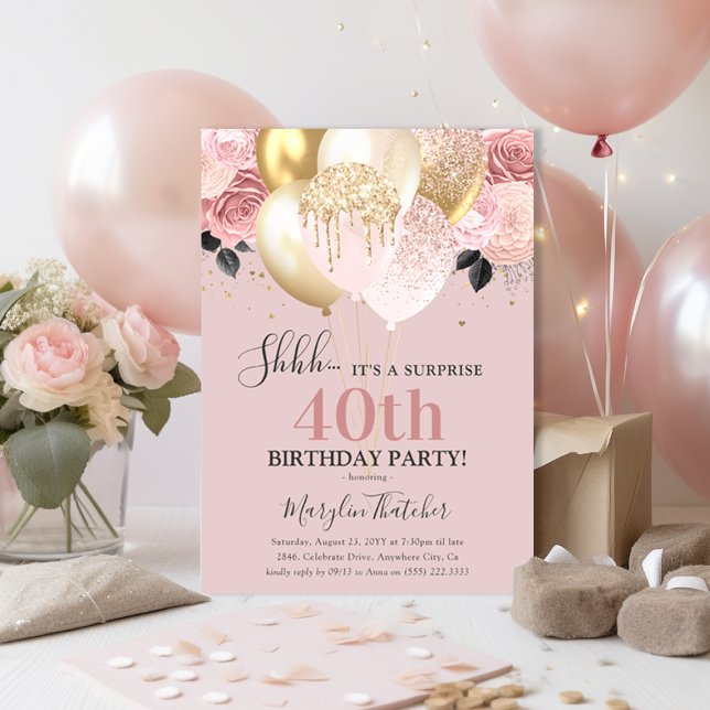 Invitación Moda Girly 40.ª fiesta de cumpleaños sorpresa (Subido por el creador)