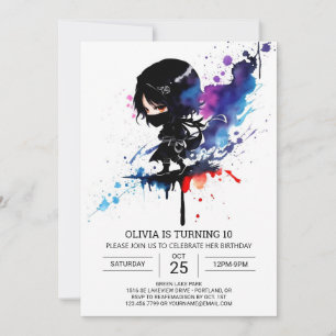 Invitación Moda Girly Ninja Cumpleaños Editable