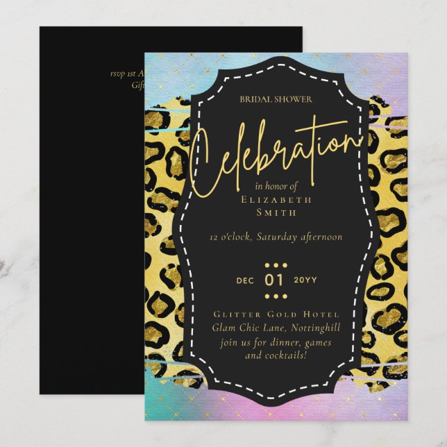 Invitación Moda Glam de Presupuesto LeahG Ducha de Novias Uni (Anverso / Reverso)
