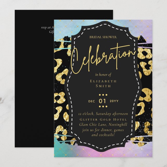 Invitación Moda Glam de Presupuesto LeahG Ducha de Novias Uni (Anverso / Reverso)