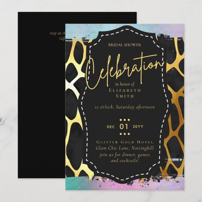 Invitación Moda Glam de Presupuesto LeahG Ducha de Novias Uni (Anverso / Reverso)