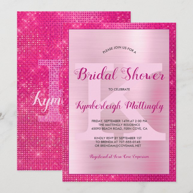 Invitación Moda Glam Diamond Sparkle Bridal Shower (Anverso / Reverso)