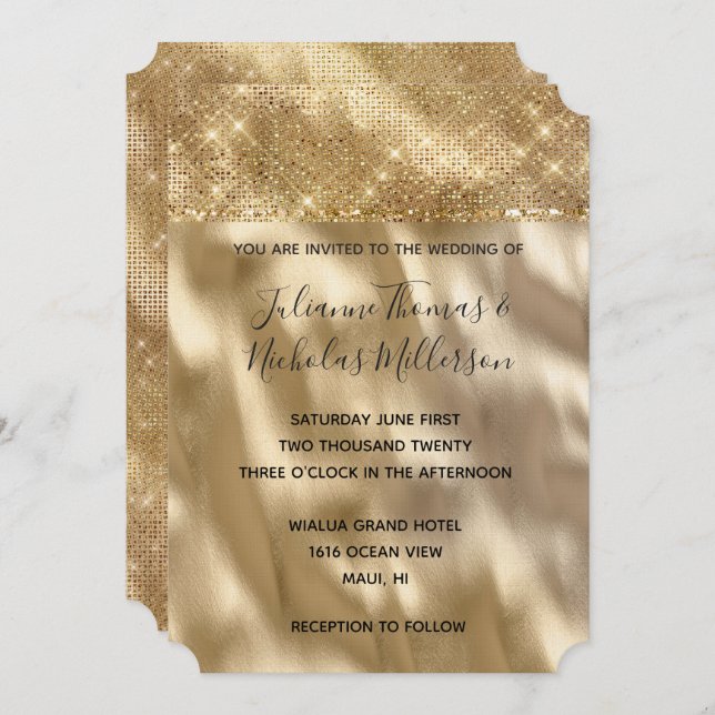 Invitación Moda Glam Gold Sparkle Boda (Anverso / Reverso)