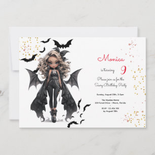 Invitación Moda glam gótico chica temible fiesta de cumpleaño