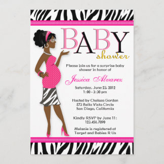 Invitación Moda Glam Mamá moderna Rosa Zebra Baby Shower