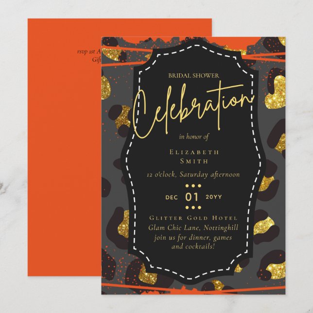 Invitación Moda Glam Presupuesto LeahG Bridal Shower Naranja  (Anverso / Reverso)