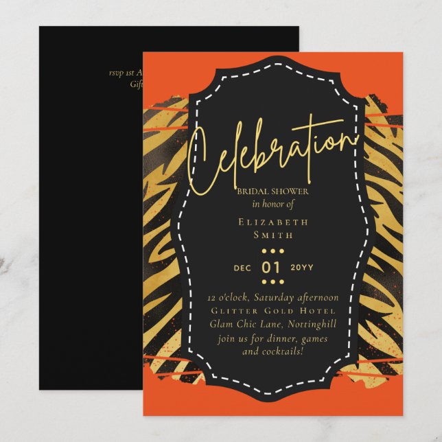 Invitación Moda Glam Presupuesto LeahG Bridal Shower Naranja  (Anverso / Reverso)
