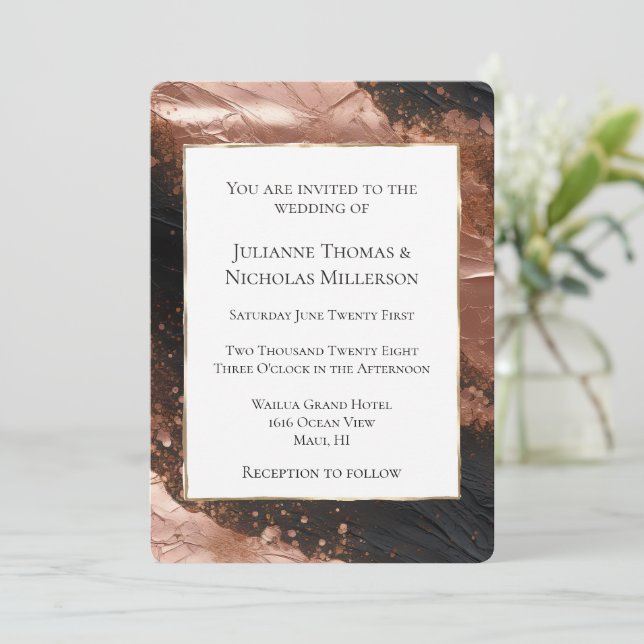 Invitación Moda Glam Rosa Gold Black Abstract Boda (Anverso de pie)