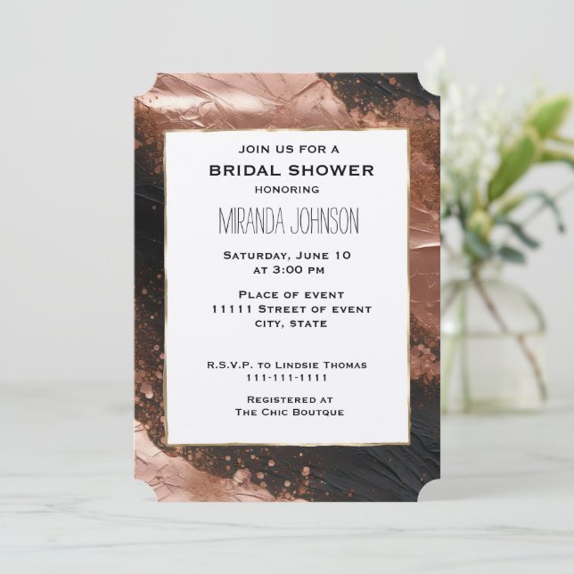 Invitación Moda Glam Rosa Gold Black Abstract Bridal Shower (Anverso de pie)