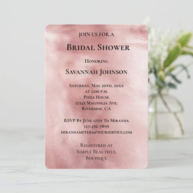 Invitación Moda Glam Rosa Gold Rubor Pink Bridal Shower (Anverso de pie)