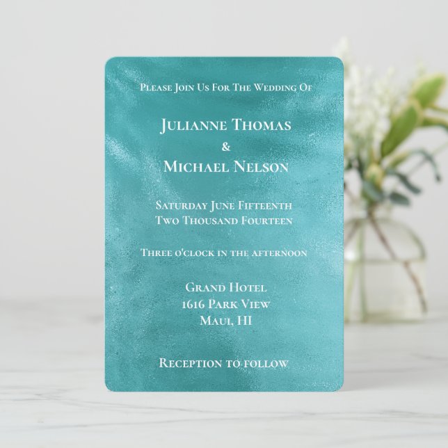 Invitación Moda Glam Turquoise Aqua Blue Boda (Anverso de pie)
