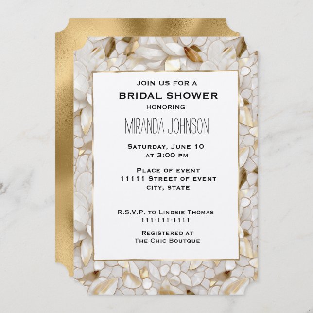 Invitación Moda Glam White Lotus Flores Bridal Shower (Anverso / Reverso)