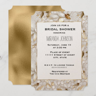 Invitación Moda Glam White Lotus Flores Bridal Shower