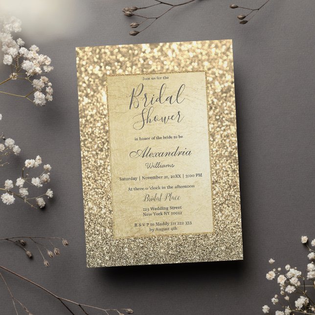 Invitación Moda glamorosa purpurina de oro de moda Bridal Sho (Chic glamorous trendy gold glitter Bridal Shower)