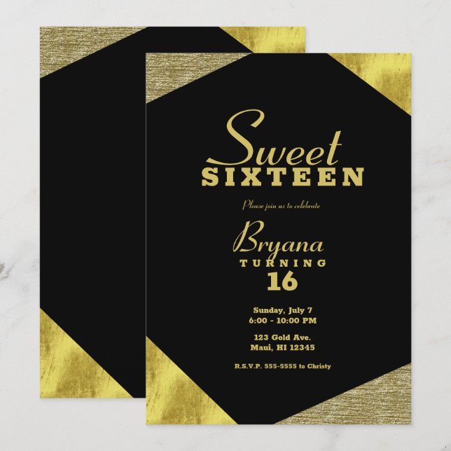Invitación Moda Glamour oro Glamour Geometric Modern Sweet 16 (Anverso / Reverso)