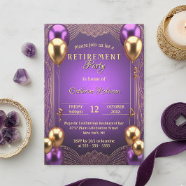 Invitación Moda Globo de oro morado Fiesta de retiro Art Deco