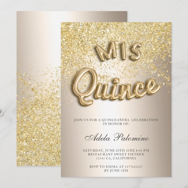 Invitación Moda globos purpurinas moda Relieve metalizado Qui (Anverso / Reverso)