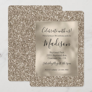 Invitación Moda Gold Glitz Purpurina de Glam con estilo