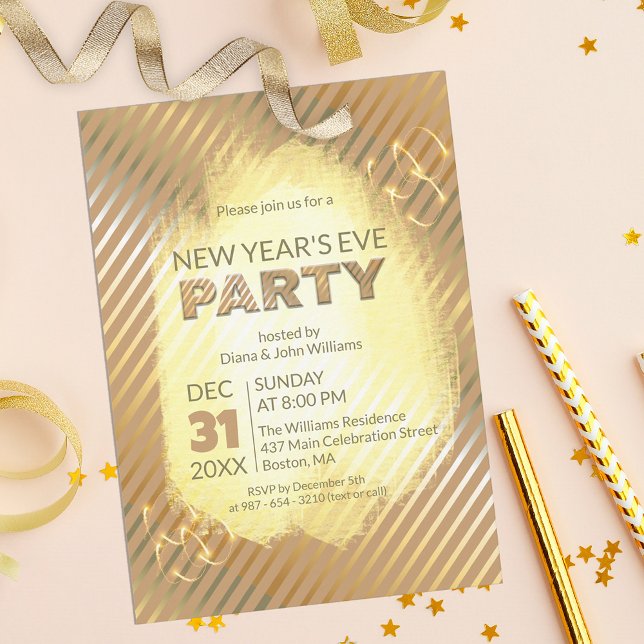 Invitación Moda Gold Metallic Stripes Fiesta de Nochevieja (Subido por el creador)