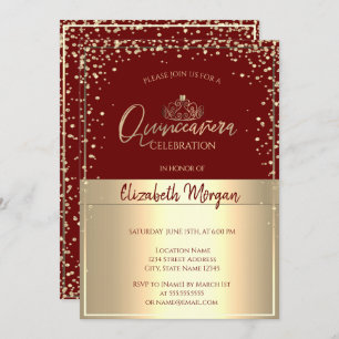 Invitación Moda Gold Tiara, Diamantes Red Quinceañera