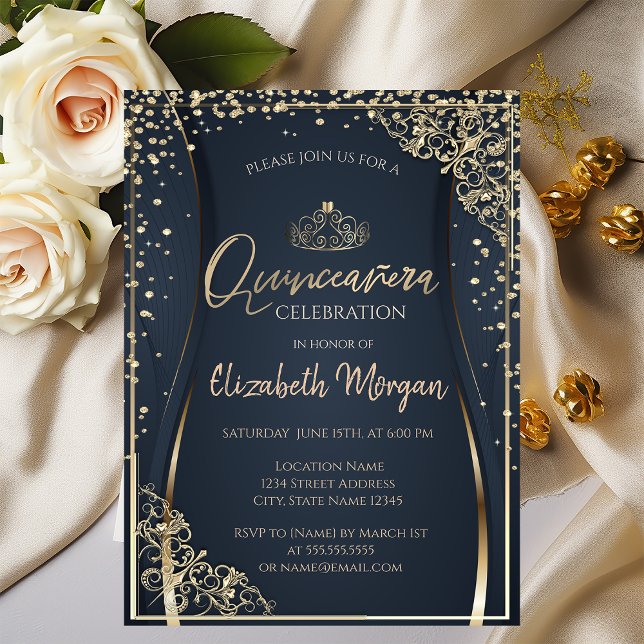 Invitación Moda Gold Tiara, Diamonds Quinceañera (Subido por el creador)
