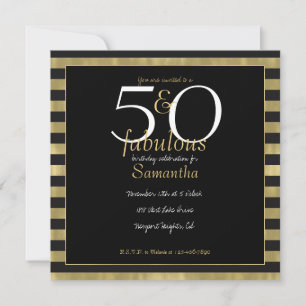 Invitación Moda Gold y Black Stripes 50 y Fabulous