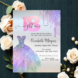 Invitación Moda gotea vestido colorido Plata 18 cumpleaños