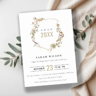 Invitación Moda Graduación de Escudo de Flor Silvestre Rubor 