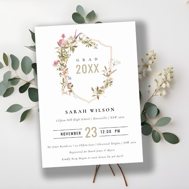 Invitación Moda Graduación de Escudo de Flor Silvestre Rubor  (Subido por el creador)