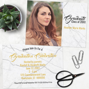 Invitación Moda Graduación de la foto de oro en mármol blanco