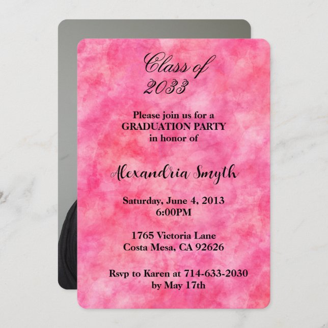 Invitación Moda Graduación rosa tu foto (Anverso / Reverso)